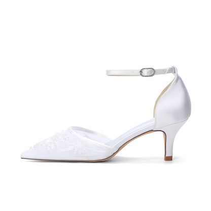 Women's Lace Silk Satin With Ankle Strap Closed Toe Stiletto Heel Evening Shoes