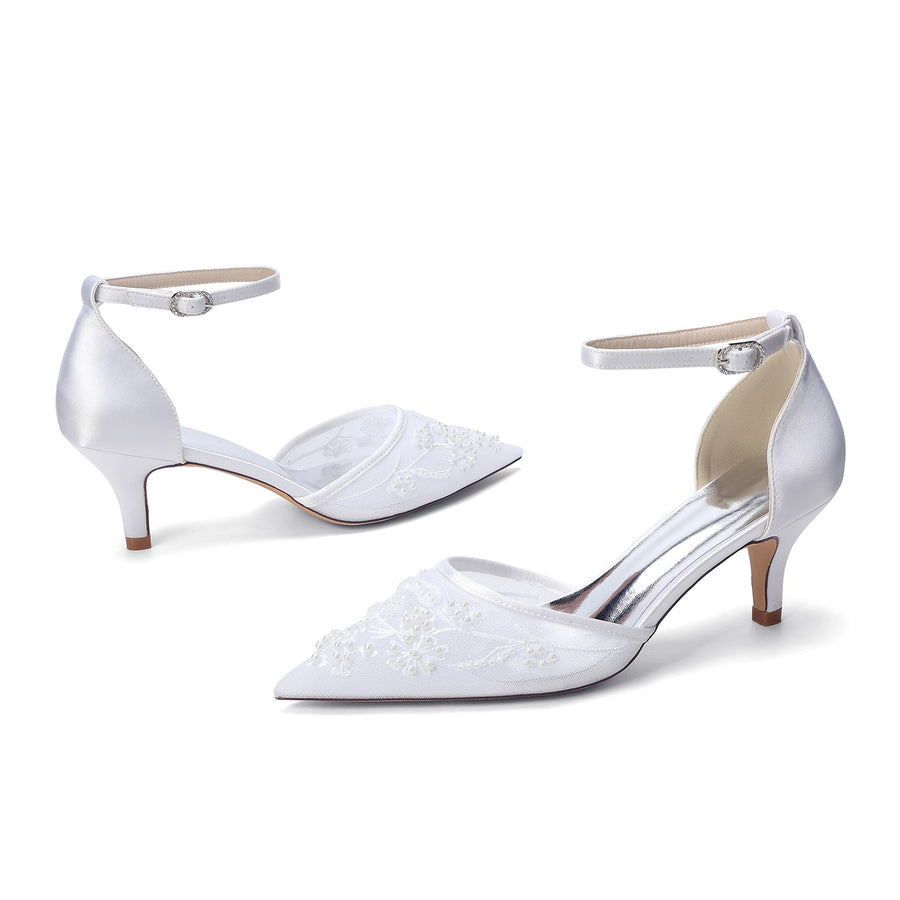 Women's Lace Silk Satin With Ankle Strap Closed Toe Stiletto Heel Evening Shoes