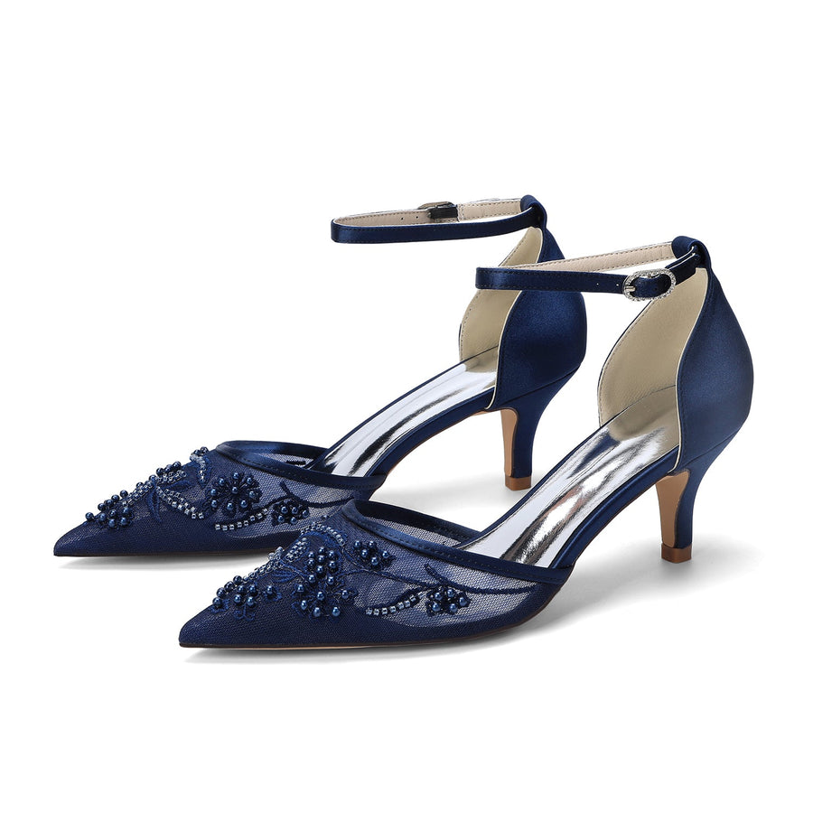 Women's Lace Silk Satin With Ankle Strap Closed Toe Stiletto Heel Evening Shoes