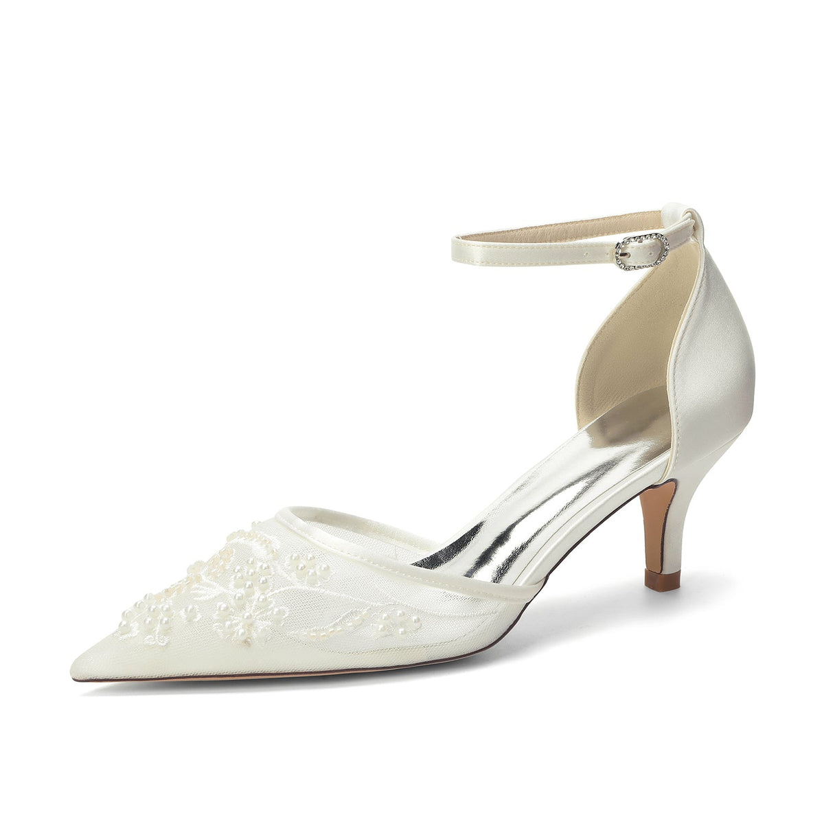 Women's Lace Silk Satin With Ankle Strap Closed Toe Stiletto Heel Evening Shoes
