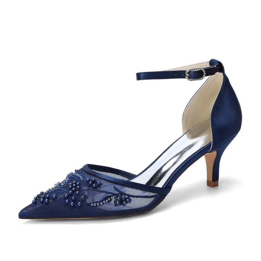 Women's Lace Silk Satin With Ankle Strap Closed Toe Stiletto Heel Evening Shoes