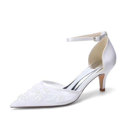 Women's Lace Silk Satin With Ankle Strap Closed Toe Stiletto Heel Evening Shoes