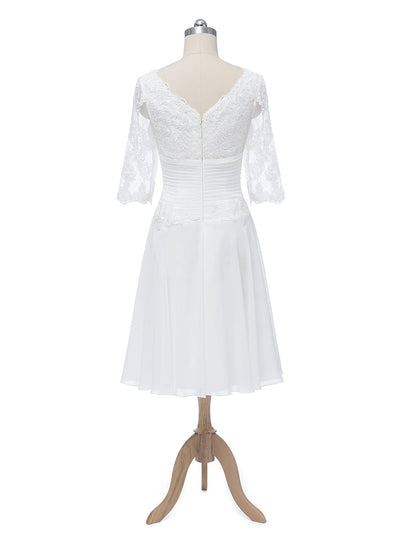 A-Line/Princess Scoop Half Sleeves Chiffon With Pleats Applique Short Wedding Dresses
