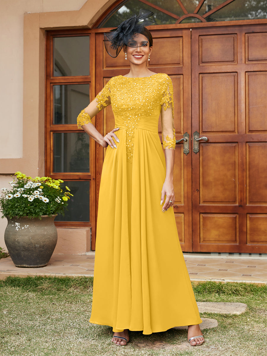 A-Line/Princess Long Evening Dresses with Lace Appliques & Half Sleeve Lavetir UK A-Line/Princess Long Evening Dresses with Lace Appliques & Half Sleeve Lavetir UK