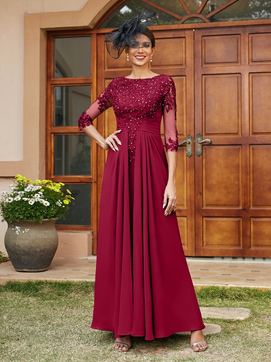 A-Line/Princess Long Evening Dresses with Lace Appliques & Half Sleeve Lavetir UK A-Line/Princess Long Evening Dresses with Lace Appliques & Half Sleeve Lavetir UK