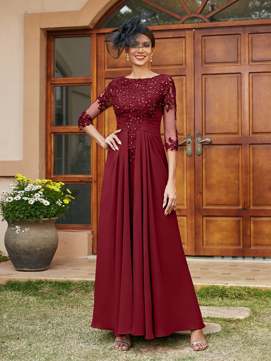 A-Line/Princess Long Evening Dresses with Lace Appliques & Half Sleeve Lavetir UK A-Line/Princess Long Evening Dresses with Lace Appliques & Half Sleeve Lavetir UK