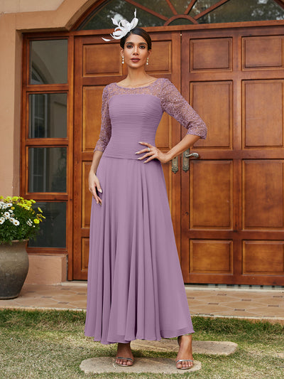 A-Line/Princess Sheer Neck Half Sleeves Long Evening Dresses with Appliques