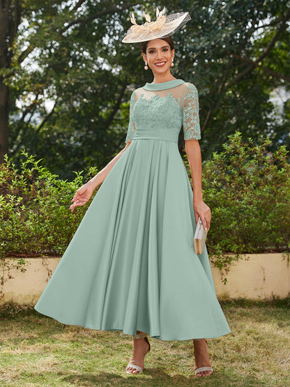 Tea Green Colour Cloth A-Line/Princess Scoop Half Sleeves Ankle-Length Long Evening Dresses W Lavetir UK Tea Green Colour Cloth A-Line/Princess Scoop Half Sleeves Ankle-Length Long Evening Dresses W Lavetir UK