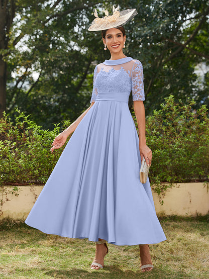 A-Line/Princess Scoop Half Sleeves Ankle-Length Long Evening Dresses w Lavetir UK A-Line/Princess Scoop Half Sleeves Ankle-Length Long Evening Dresses w Lavetir UK