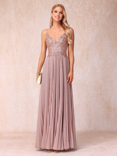 A-Line/Princess Spaghetti Straps Sleeveless Long Formal Evening Dresses with Sequins