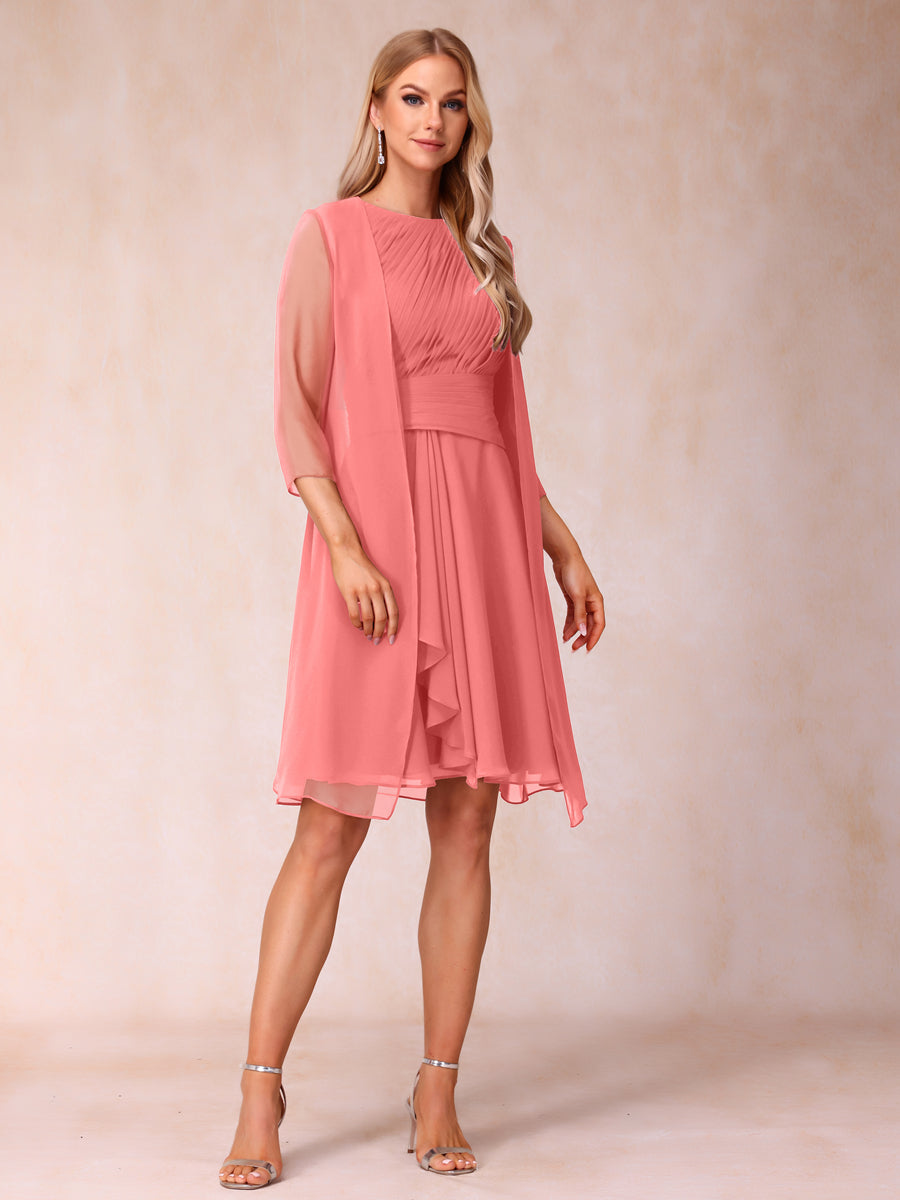 A-Line/Princess Scoop Sleeveless Short Formal Evening Dresses with Ruched & Jacket