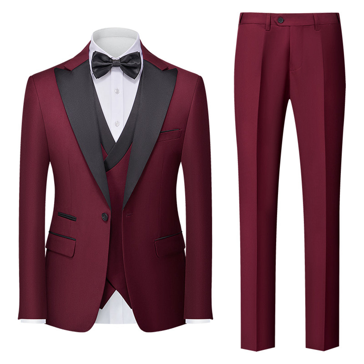 Men's Tailored Fit Single Breasted Two-buttons Party Wedding Suits 3 Piece