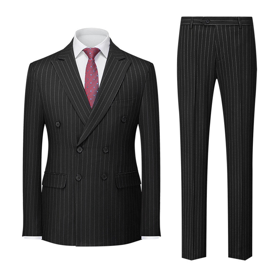 Tailored Fit Double Breasted Six-buttons 2 Pieces Striped Men's Wedding Suits