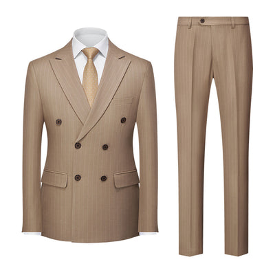 Tailored Fit Double Breasted Six-buttons 2 Pieces Striped Men's Wedding Suits