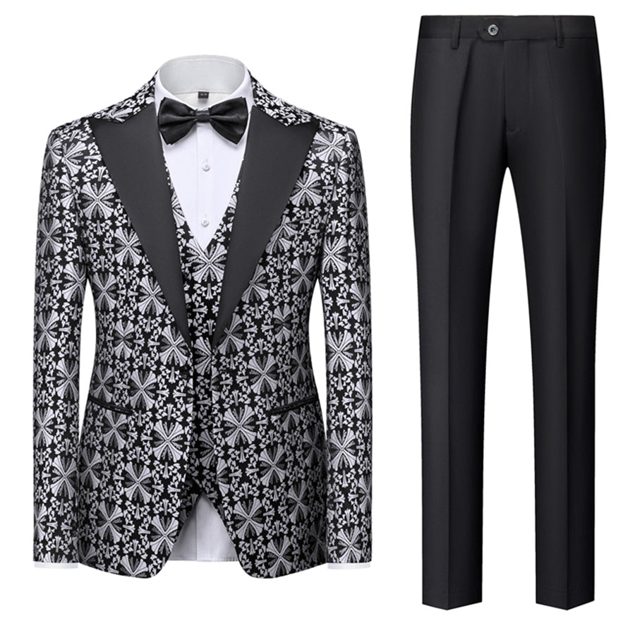 Tailored Fit Single Breasted One-button 3 Pieces Printed Men's Prom Party Suits