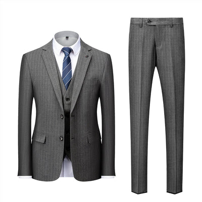 Tailored Fit Single Breasted Two-buttons 3 Pieces Striped Men's Wedding Suits