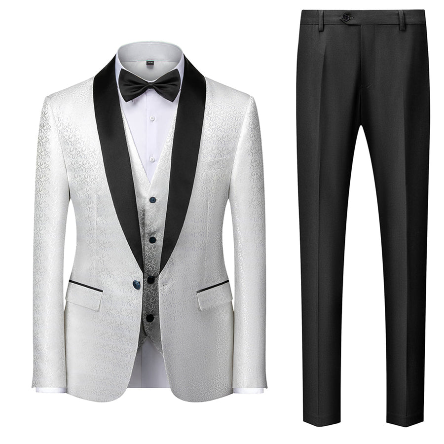 Tailored Fit Single Breasted One-button 3 Pieces Printed Men's Prom Party Suits