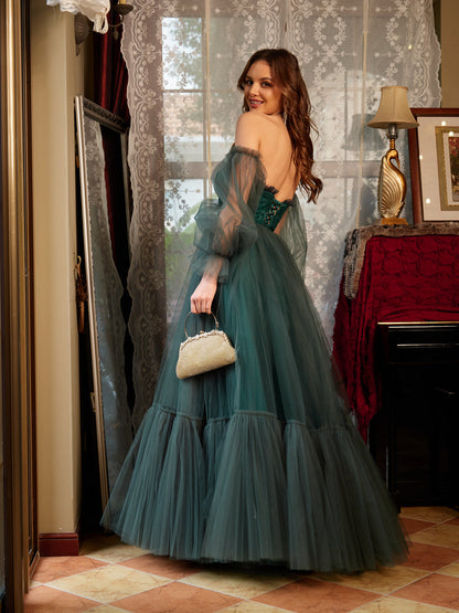 A-Line/Princess Tulle Sweetheart Long Prom Dresses