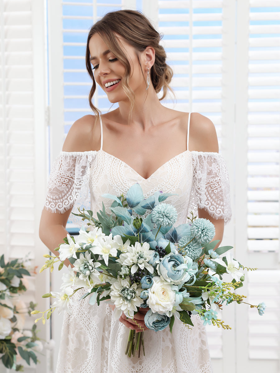 Artificial Freeform Wedding Bridal Bouquets in Blue & Ivory