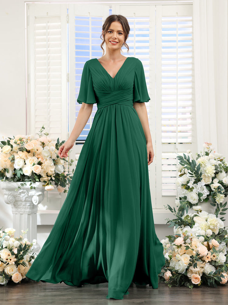 A-line V-neck Half-sleeves Knee-length Bridesmaid Dresses, BD1117