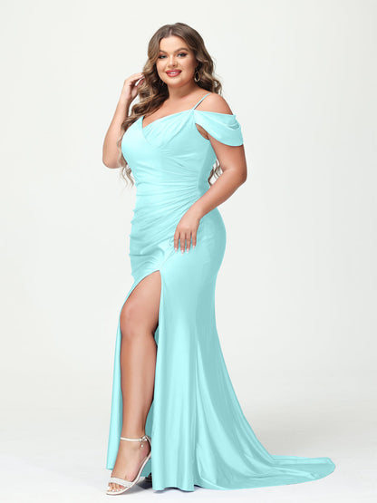 Mermaid Spaghetti Straps V-Neck Short Sleeves Plus Size Maxi Dresses w Lavetir UK Mermaid Spaghetti Straps V-Neck Short Sleeves Plus Size Maxi Dresses w Lavetir UK