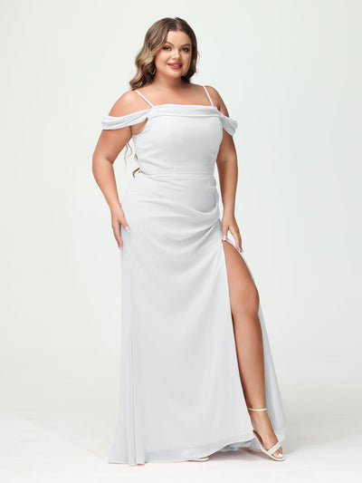 Sheath/Column Spaghetti Straps Off-the-Shoulder Chiffon Split Side Plus Size Bridesmaid Dresses