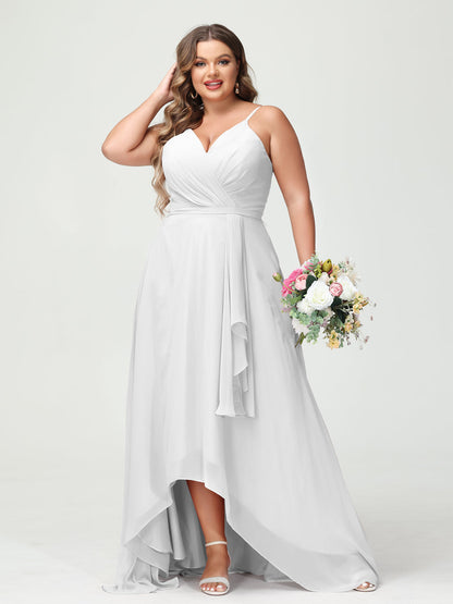 A-Line/Princess Spaghetti Straps Chiffon Ruffles Asymmetrical Plus Siz Lavetir UK A-Line/Princess Spaghetti Straps Chiffon Ruffles Asymmetrical Plus Siz Lavetir UK
