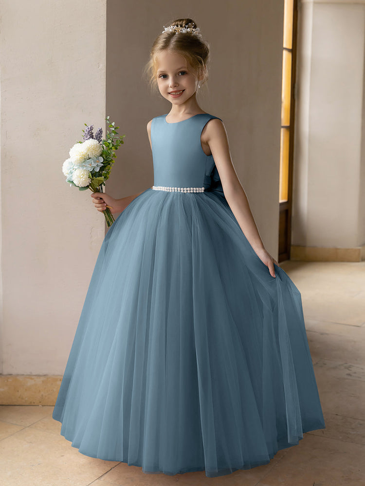 Elegant Princess Ball Gown Satin & Tulle Flower Girl Dress