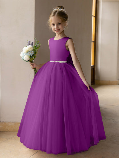 Tulle Ball Gown/Princess Flower Girl Dresses With Pearls & Satin Bowknot