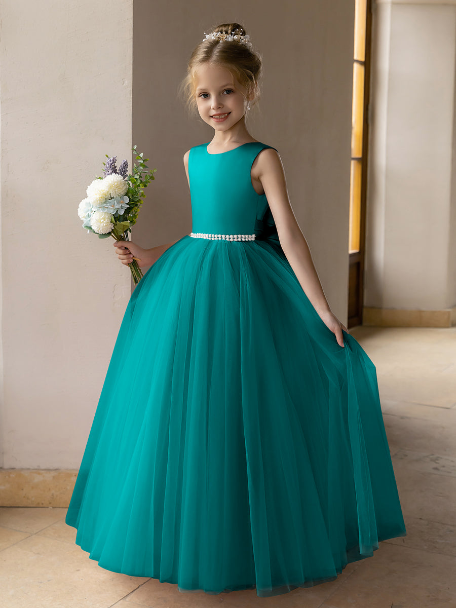 Tulle Ball Gown/Princess Flower Girl Dresses With Pearls & Satin Bowknot