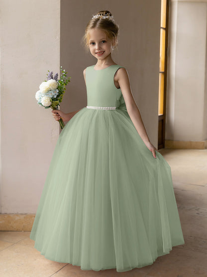Tulle Ball Gown/Princess Flower Girl Dresses With Pearls & Satin Bowkn – Lavetir UK Tulle Ball Gown/Princess Flower Girl Dresses With Pearls & Satin Bowkn – Lavetir UK