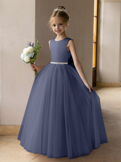 Tulle Ball Gown/Princess Flower Girl Dresses With Pearls & Satin Bowknot