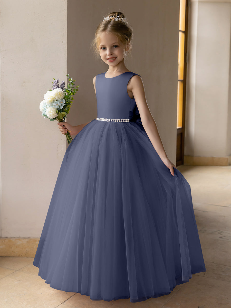 Tulle Ball Gown/Princess Flower Girl Dresses With Pearls & Satin Bowknot