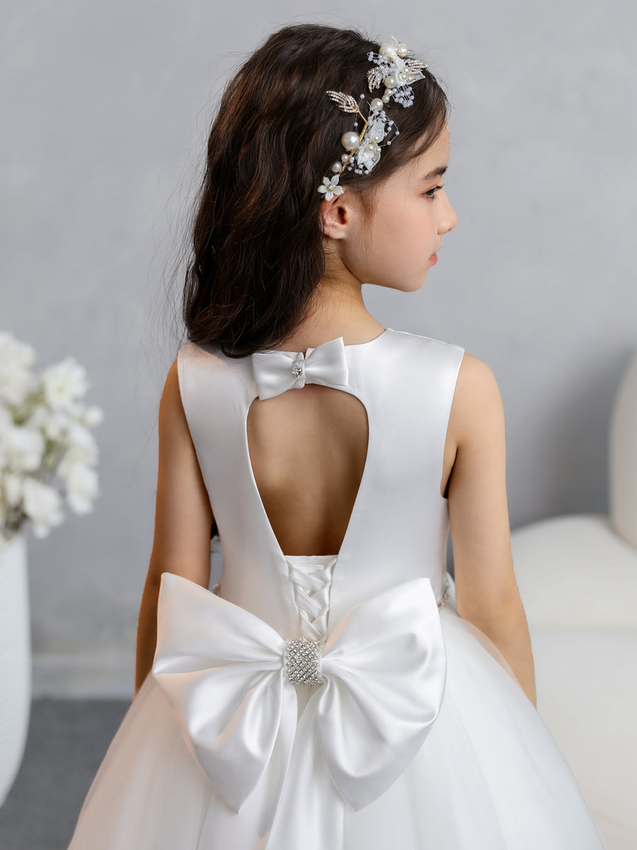 Crew Neck Tulle Flower Girl Dresses with Applique & Satin Bowknot main image 1