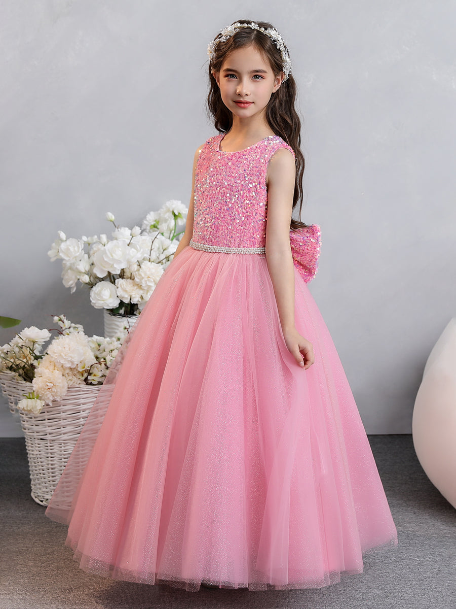 Tulle Ball Gown/Princess Sequins Flower Girl Dresses With Pearls & Bowknot