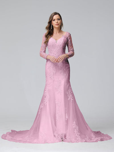 Trumpet/Mermaid V-Neck Long Sleeves Lace Wedding Dresses