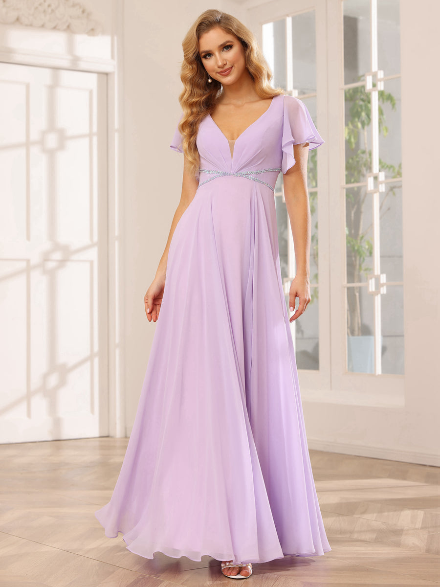 A-Line/Princess V-Neck Long Bridesmaid Dresses with Split Side & Beading