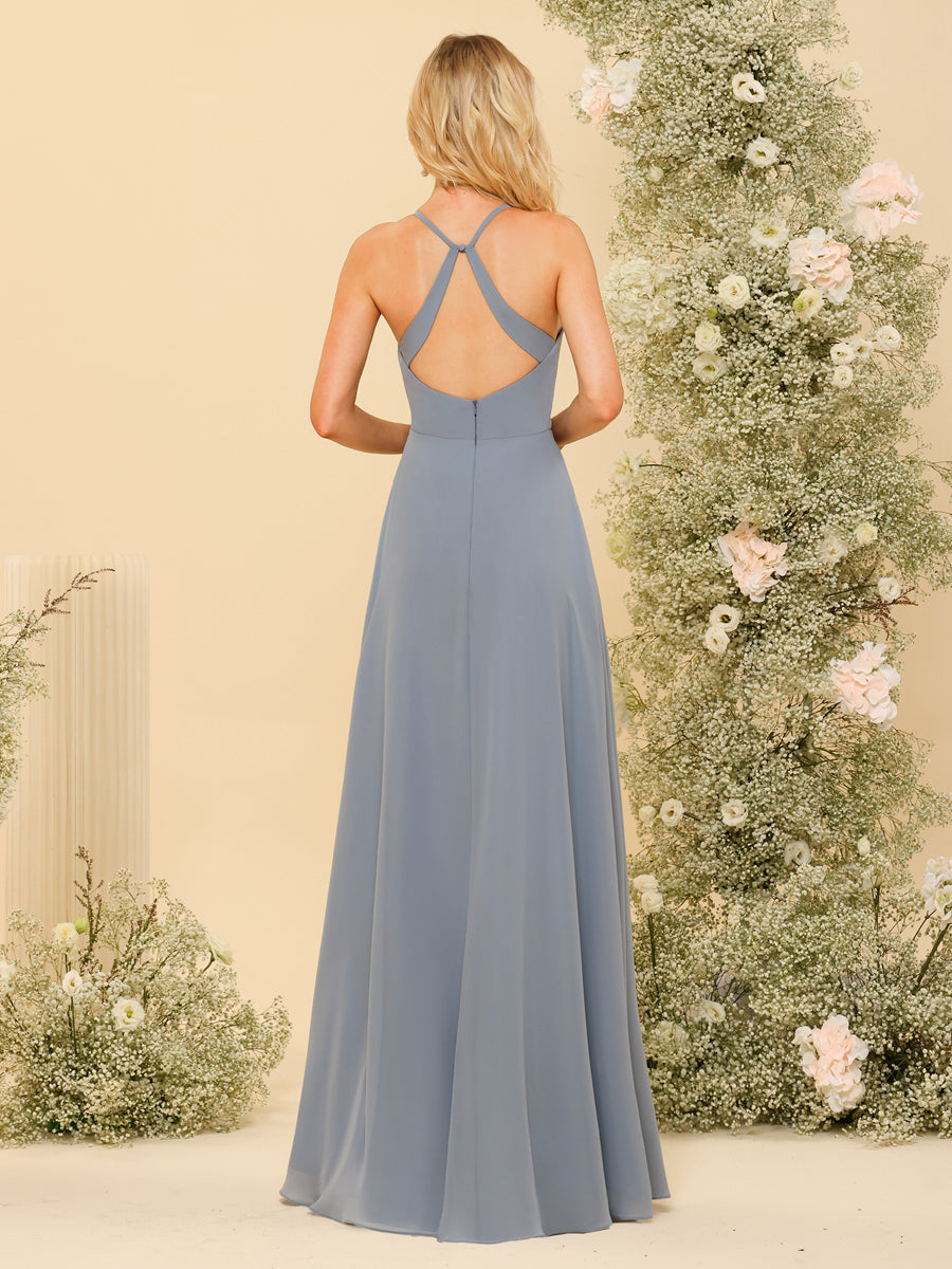 A-Line/Princess Spaghetti Straps Long Bridemaid Dresses with Split Side & Pockets