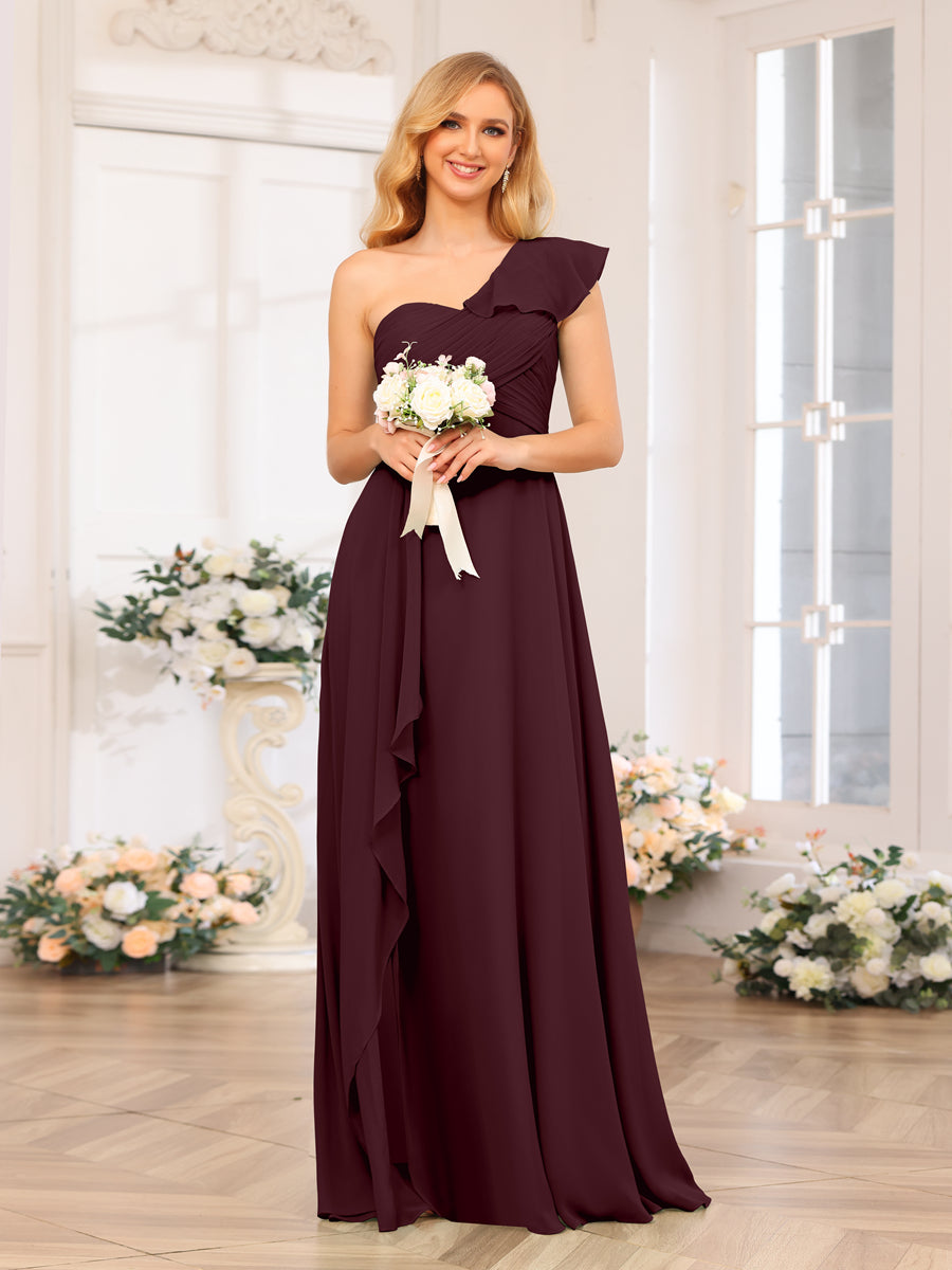 A-Line/Princess One-Shoulder Long Wedding Party Dresses with Split Side
