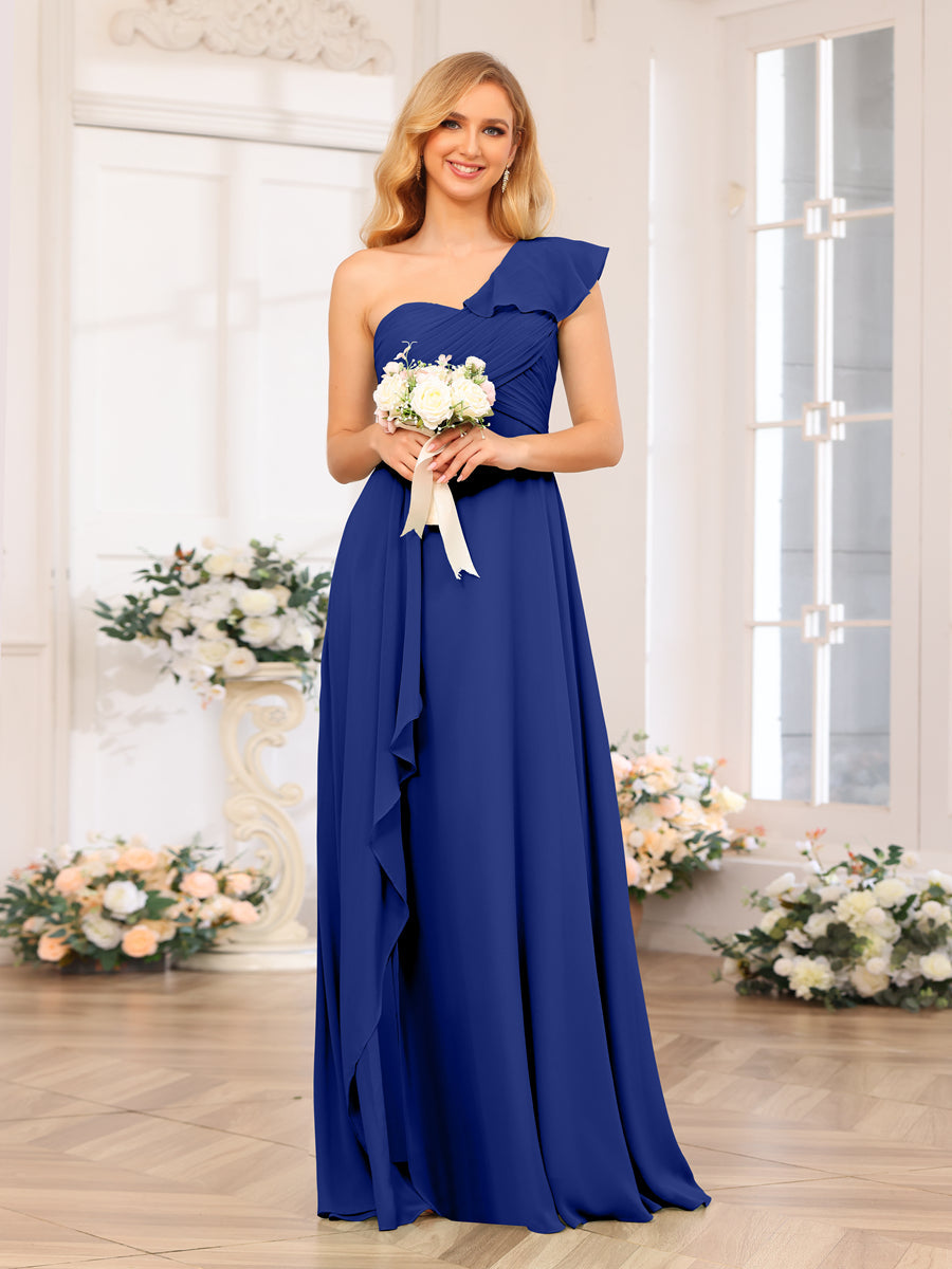 A-Line/Princess One-Shoulder Long Wedding Party Dresses with Split Side