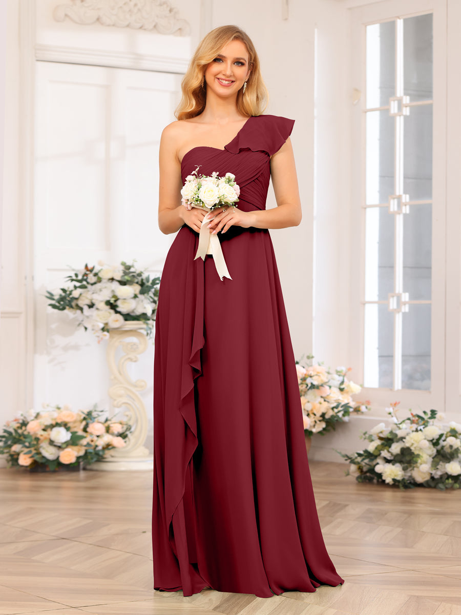 A-Line/Princess One-Shoulder Long Wedding Party Dresses with Split Side