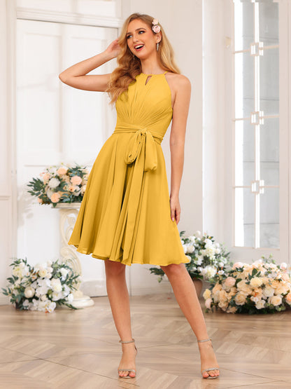 A-Line/Princess Halter Short Wedding Party Dresses with Sash